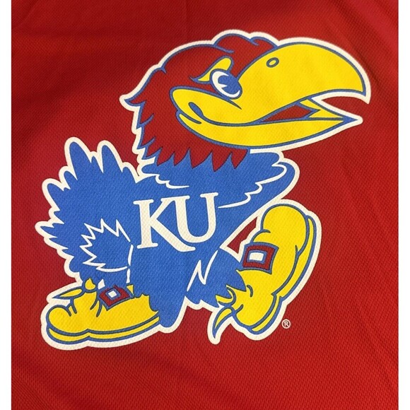 University of Kansas Men’s Red Short Sleeve JAY HAWK Polyester T Shirt Sz XXL - Picture 2 of 5